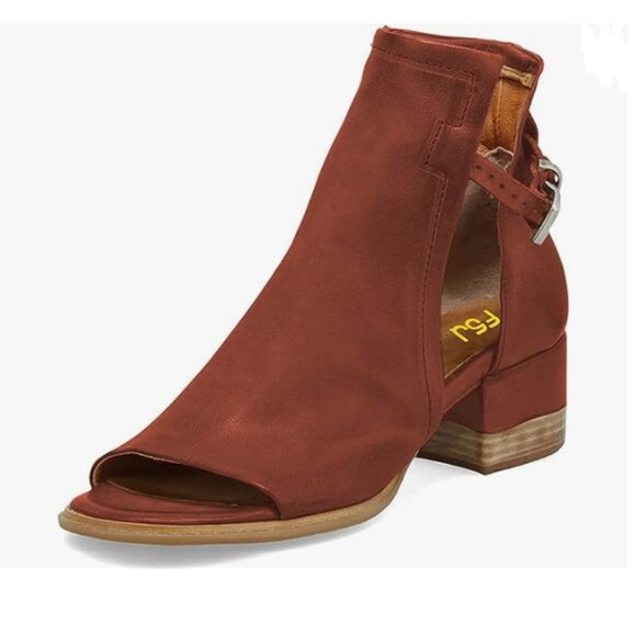 Shoes - FSJ Brown Peep Open Toe Boot Cut Out Buckle Ankle Bootie Comfortable Shoes